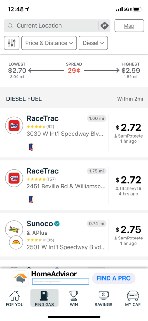 GasBuddy app screenshot